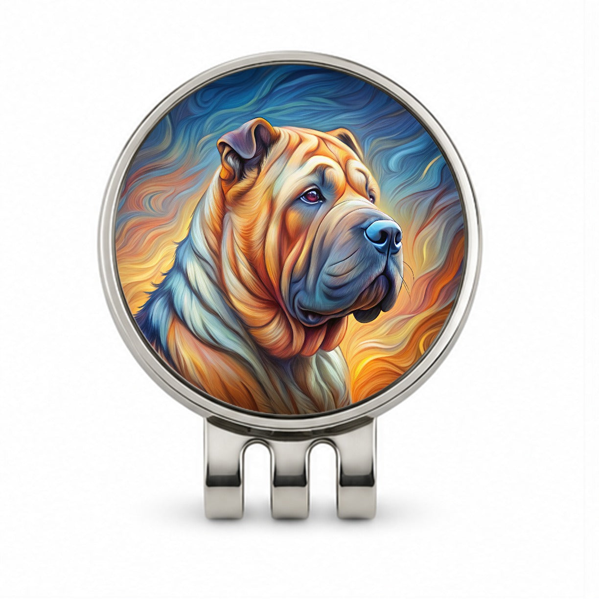 Shar Pei Dog Expressionism Art Golf Hat Clip with Ball Marker