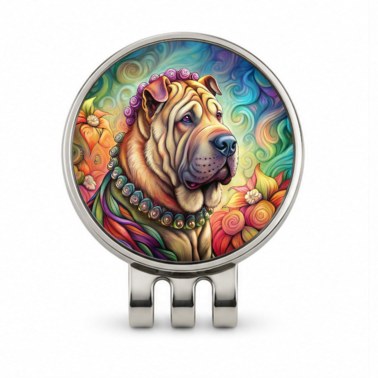 Shar Pei Dog French Bohemian Art Golf Hat Clip with Ball Marker