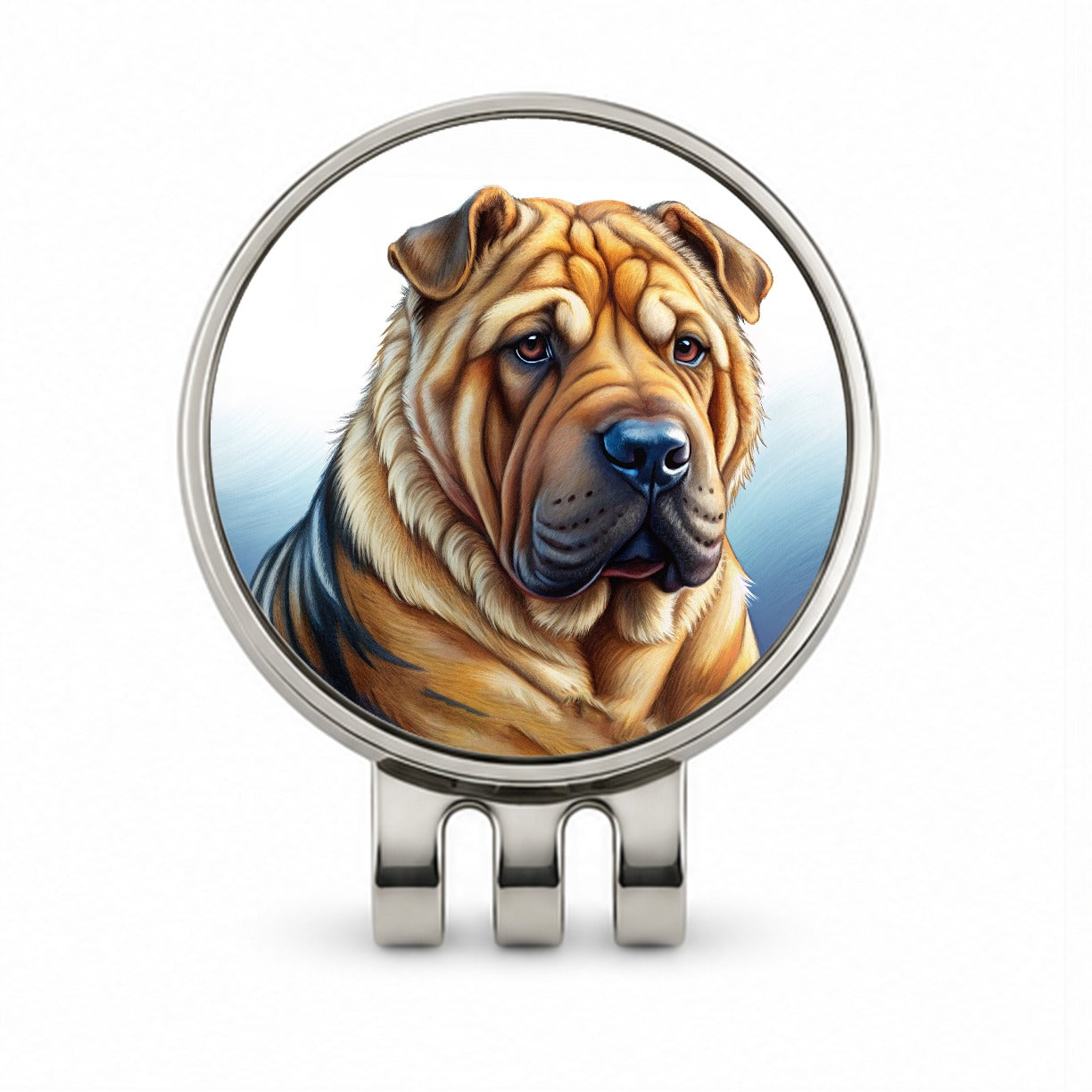 Shar Pei Dog Illustration Golf Hat Clip with Ball Marker