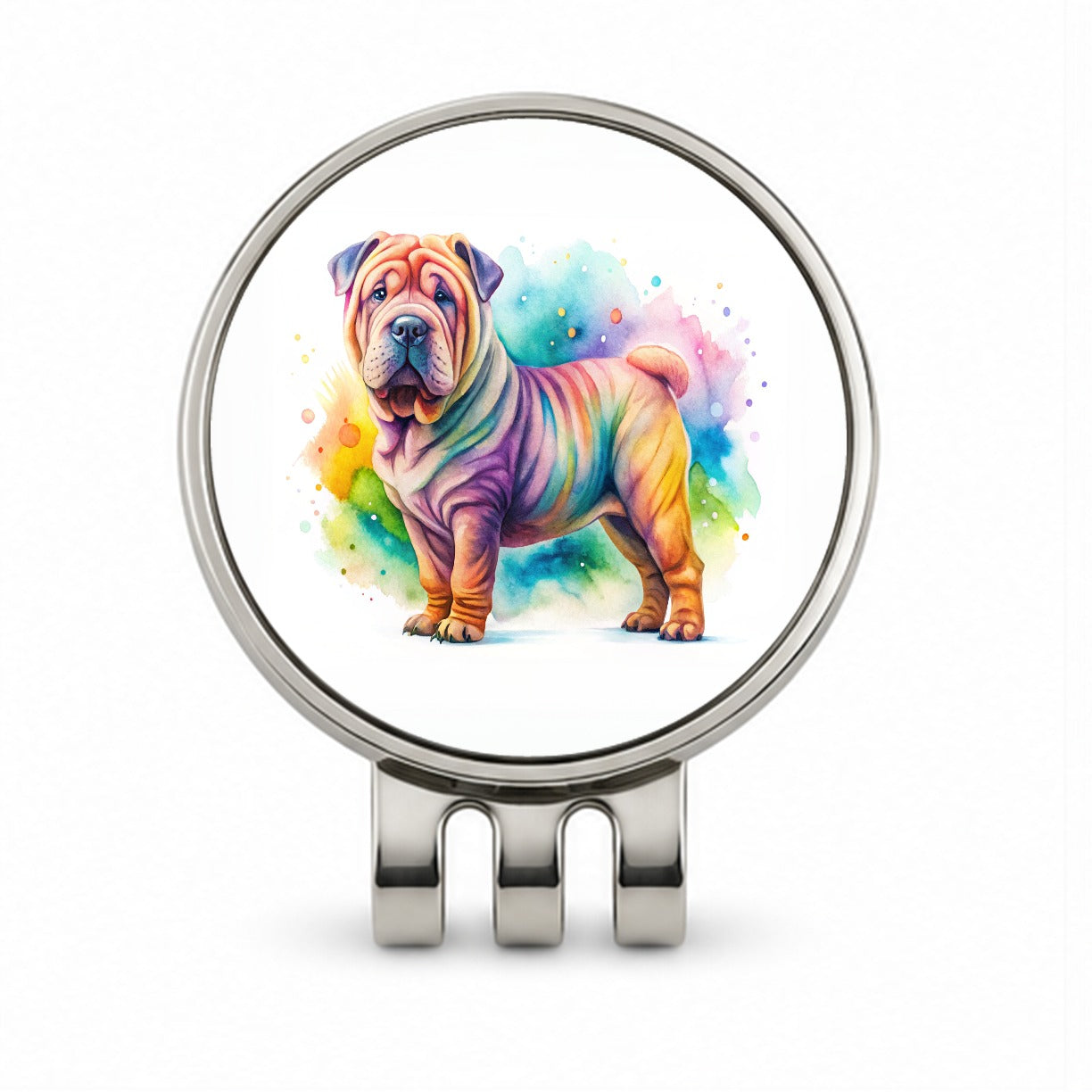 Shar Pei Dog Watercolor Style Golf Hat Clip with Ball Marker
