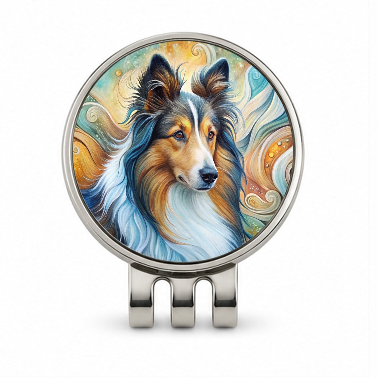 Shetland Sheepdog Sheltie Dog Abstract Art Golf Hat Clip with Ball Marker