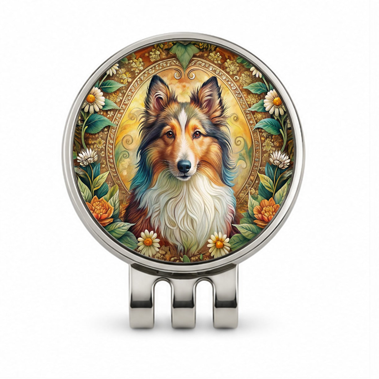 Shetland Sheepdog Sheltie Dog Bohemian Art Golf Hat Clip with Ball Marker