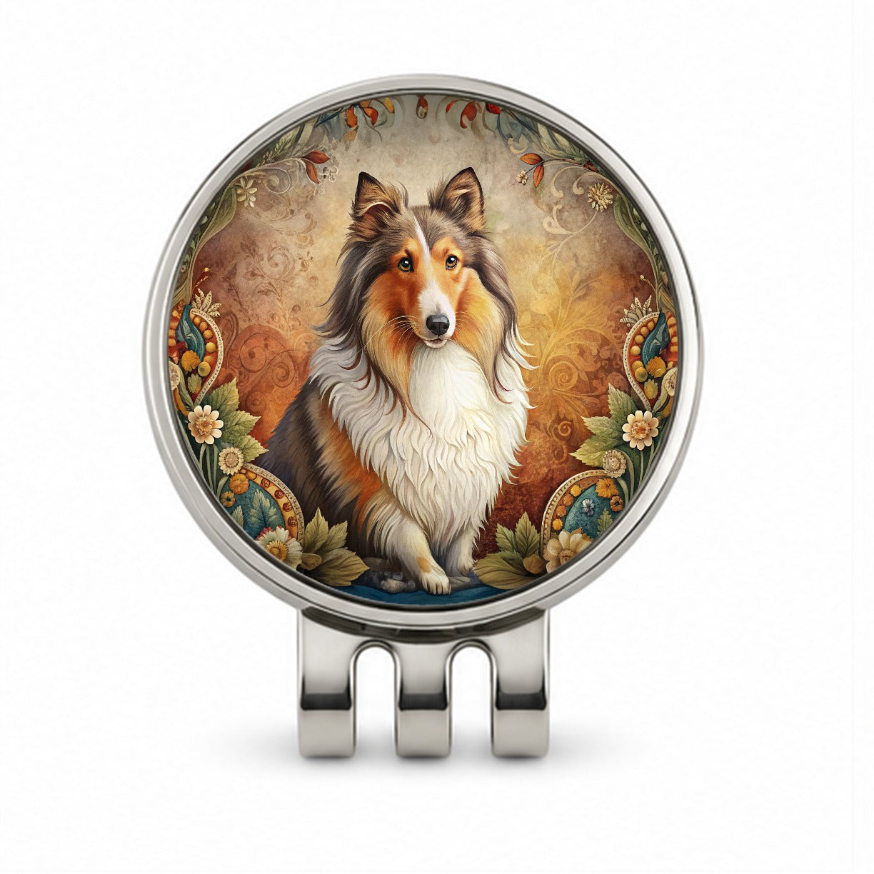 Shetland Sheepdog Sheltie Dog French Bohemian Art Golf Hat Clip with Ball Marker