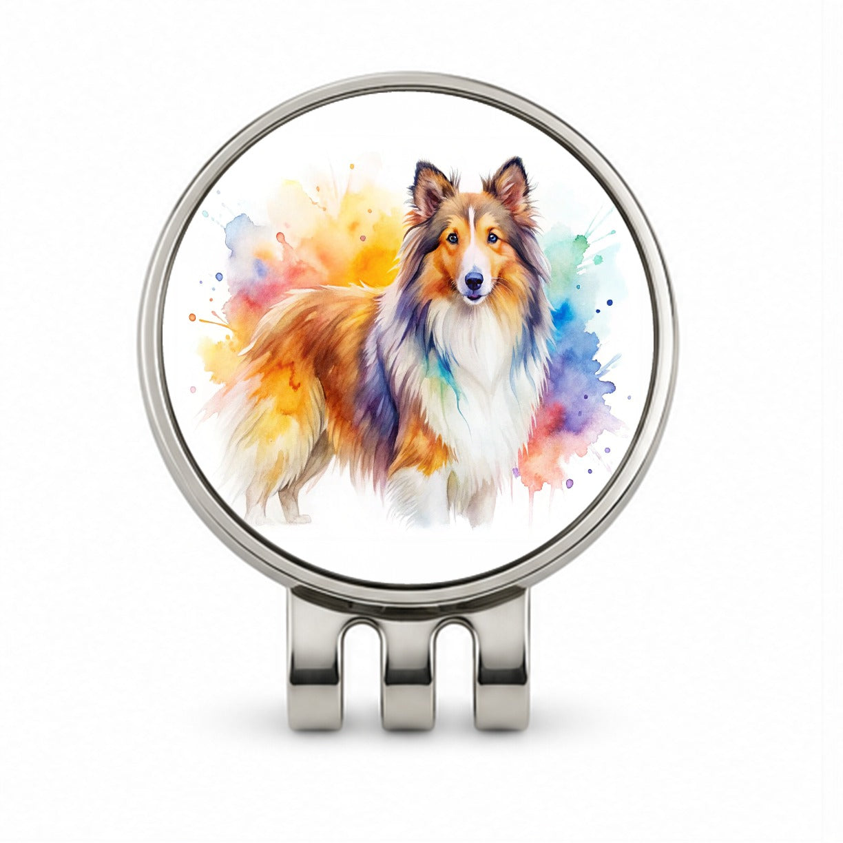 Shetland Sheepdog Sheltie Dog Watercolor Style Golf Hat Clip with Ball Marker