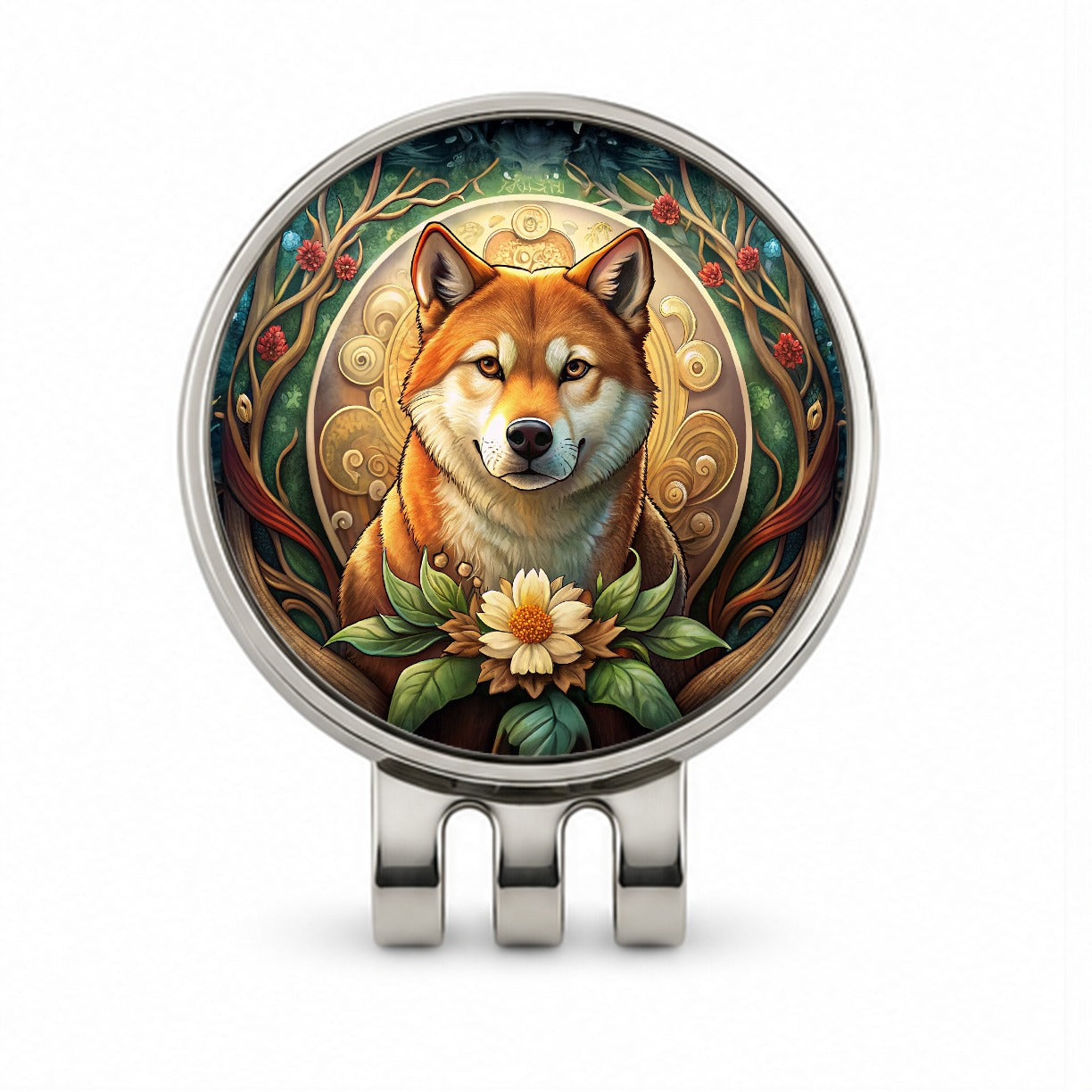 Shiba Inu Dog Art Nouveau Golf Hat Clip with Ball Marker