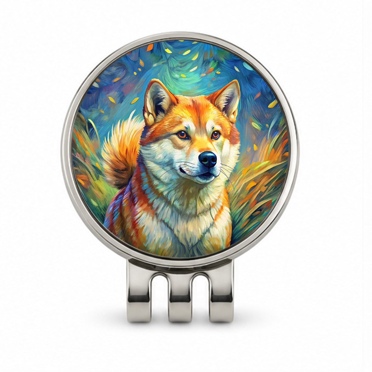 Shiba Inu Dog Expressionism Art Golf Hat Clip with Ball Marker