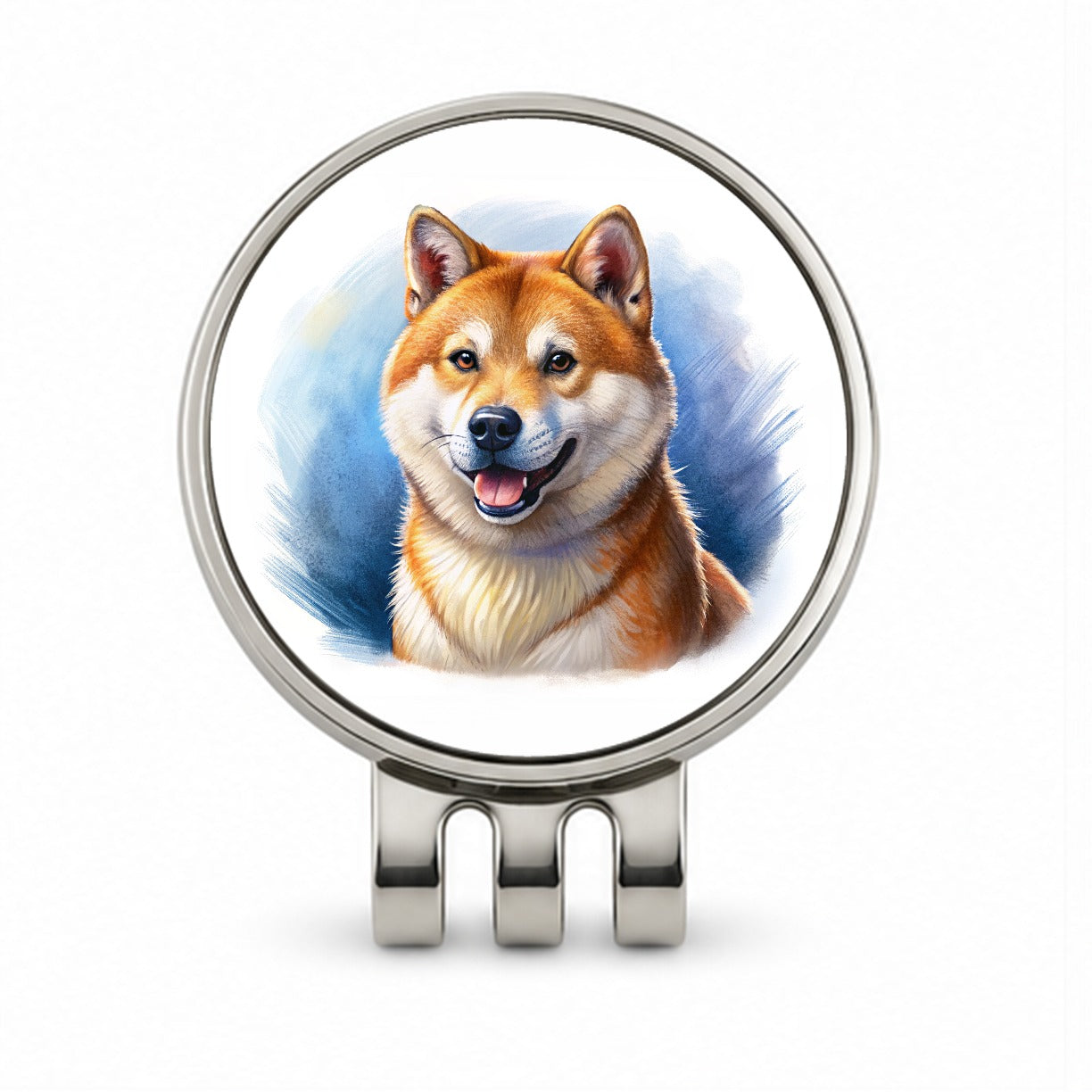 Shiba Inu Dog Illustration Golf Hat Clip with Ball Marker
