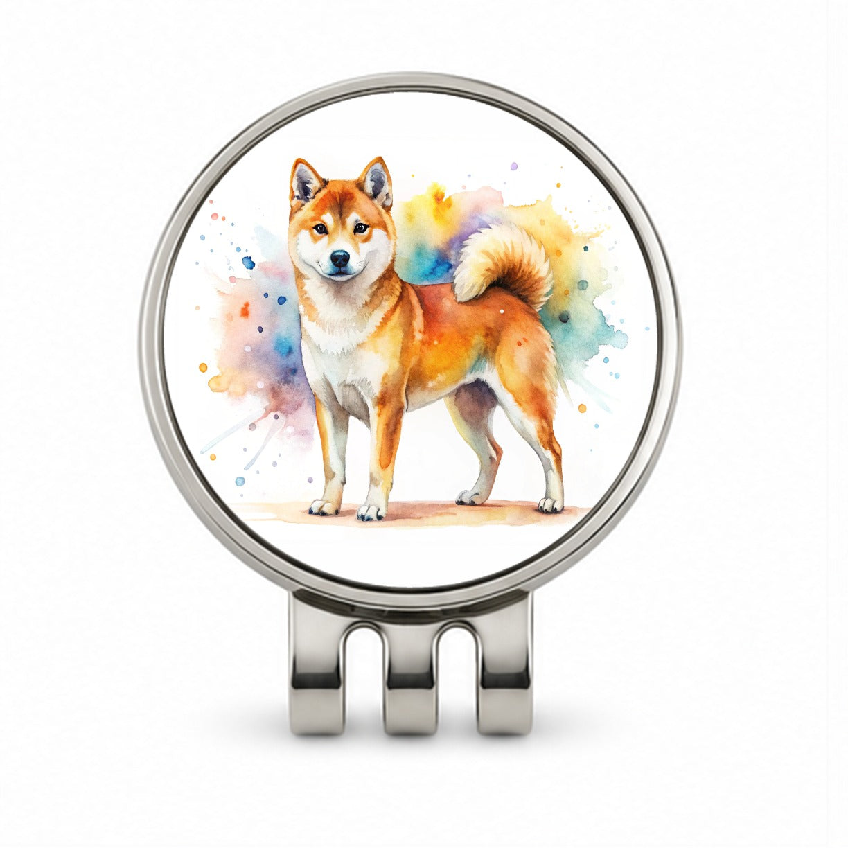 Shiba Inu Dog Watercolor Style Golf Hat Clip with Ball Marker