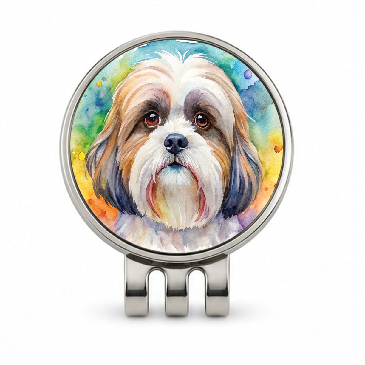 Shih Tzu Dog Watercolor Style Golf Hat Clip with Ball Marker