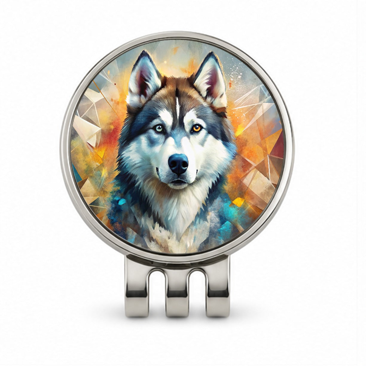 Siberian Husky Dog Abstract Art Golf Hat Clip with Ball Marker