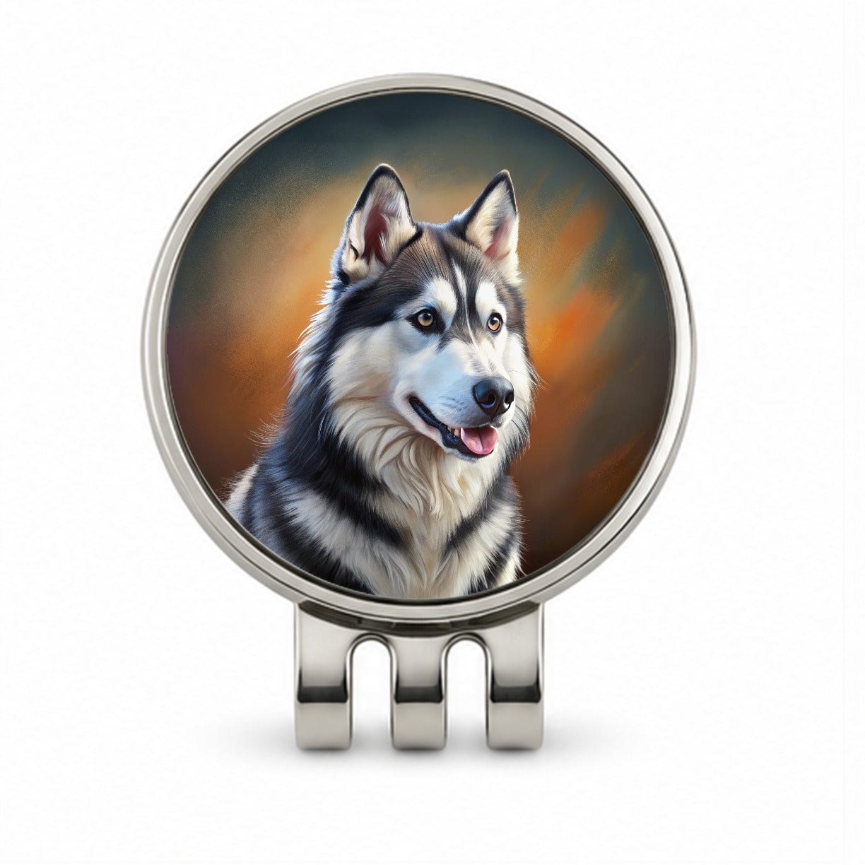 Siberian Husky Dog Illustration Golf Hat Clip with Ball Marker