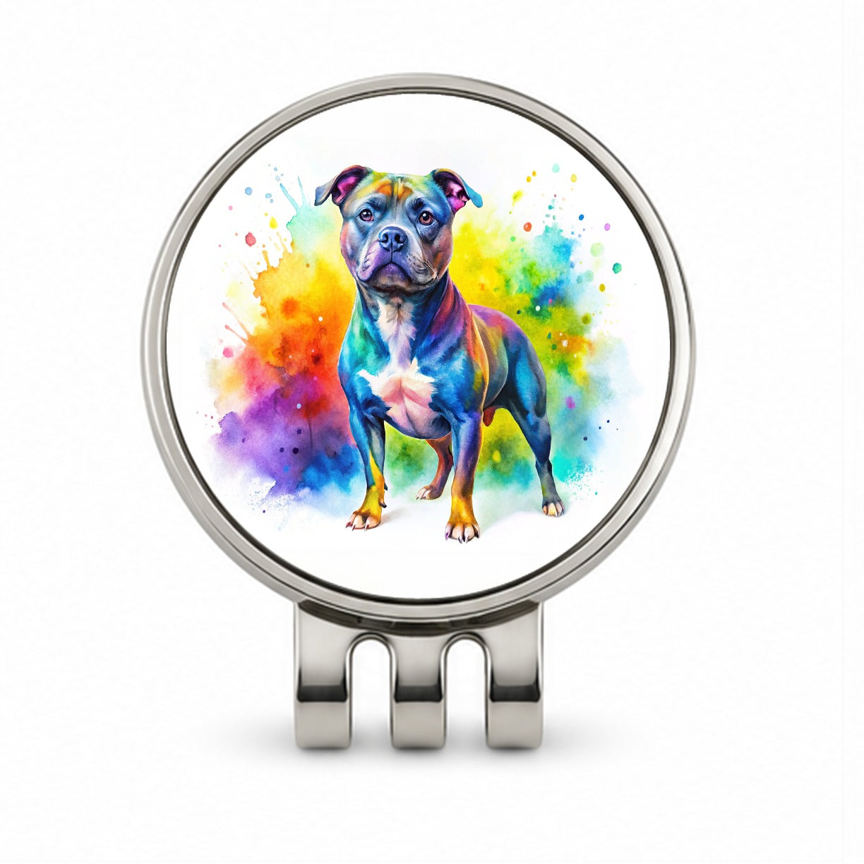 Staffordshire Bull Terrier Staffy Dog Watercolor Style Golf Hat Clip with Ball Marker