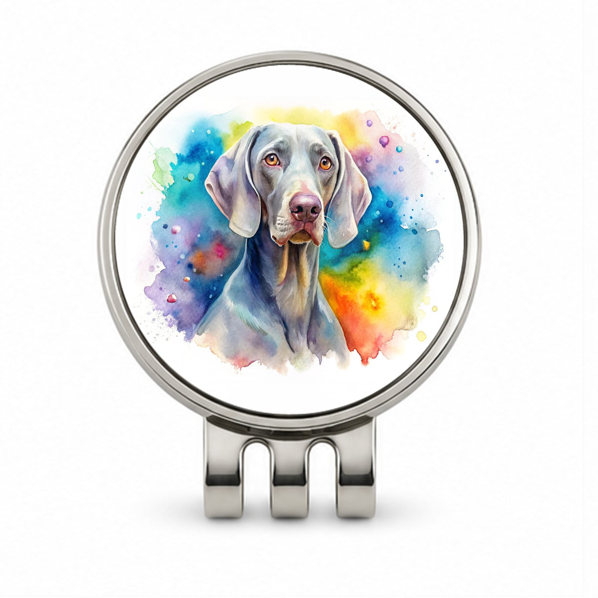Weimaraner Dog Watercolor Style Golf Hat Clip with Ball Marker