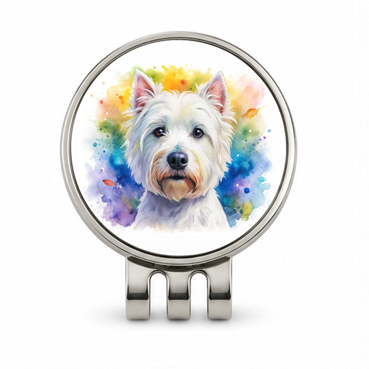 West Highland White Terrier Westie Dog Watercolor Style Golf Hat Clip with Ball Marker