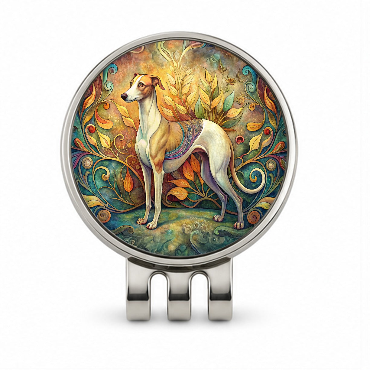 Whippet Dog Art Nouveau Golf Hat Clip with Ball Marker