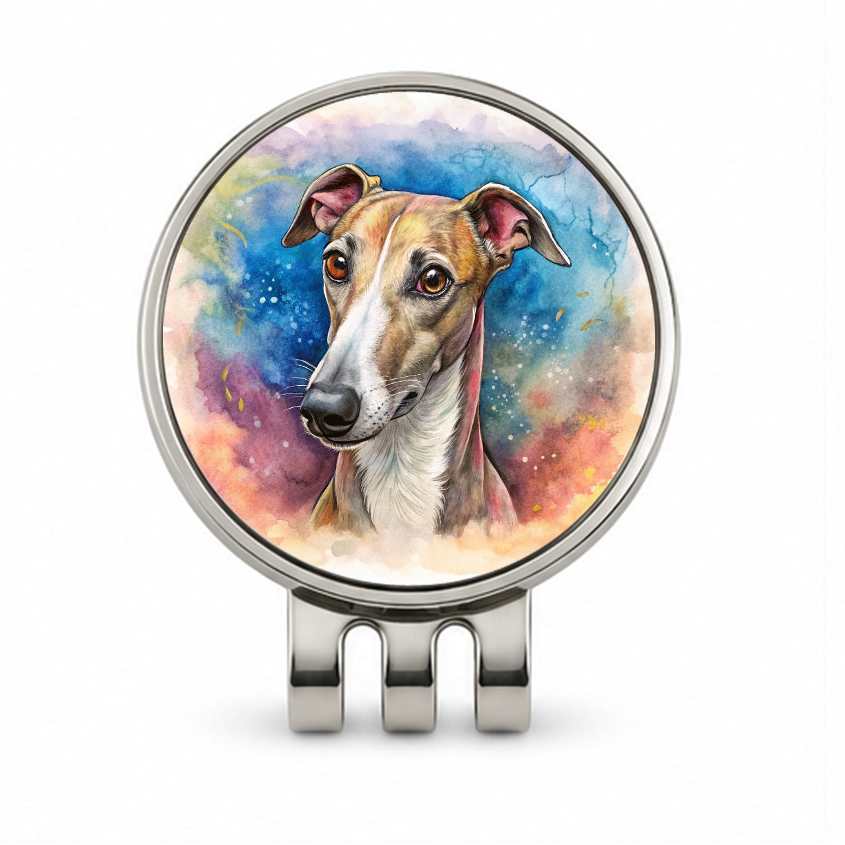 Whippet Dog Illustration Golf Hat Clip with Ball Marker