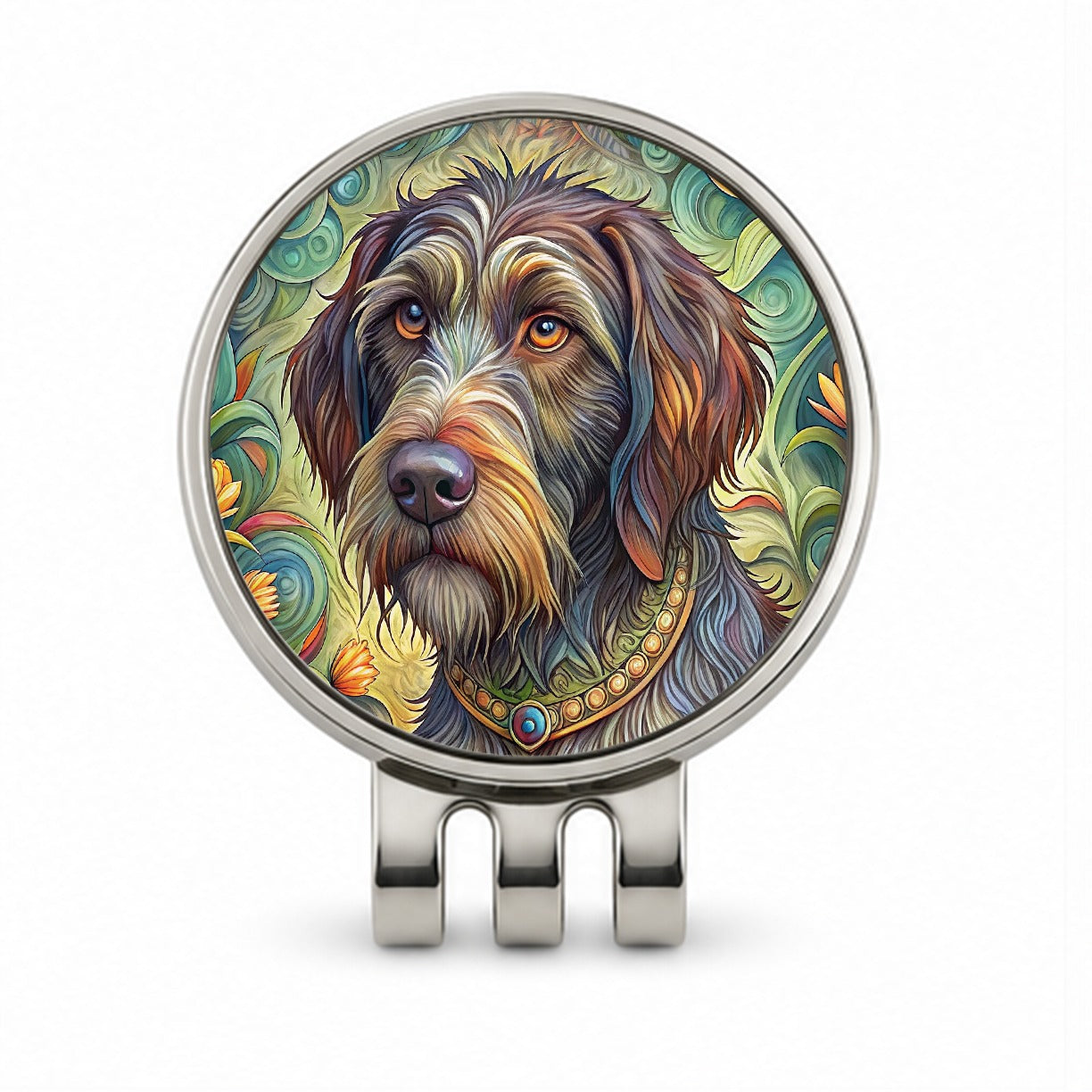 Wirehaired Pointing Griffon Dog Art Nouveau Golf Hat Clip with Ball Marker