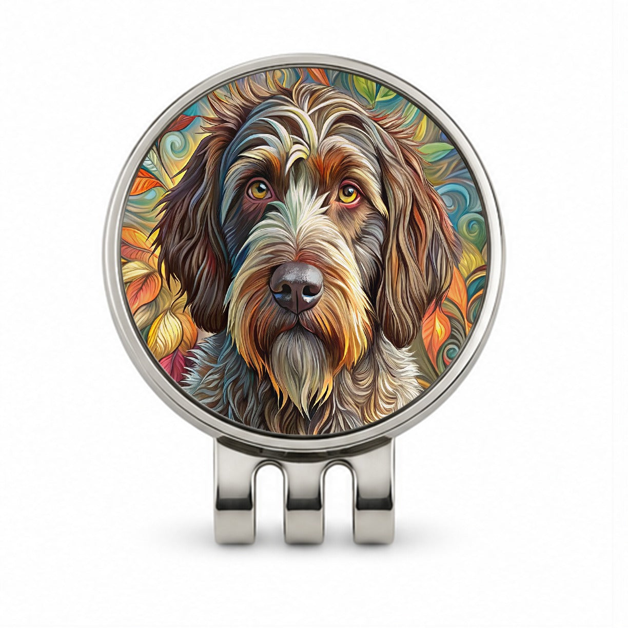 Wirehaired Pointing Griffon Dog Bohemian Art Golf Hat Clip with Ball Marker