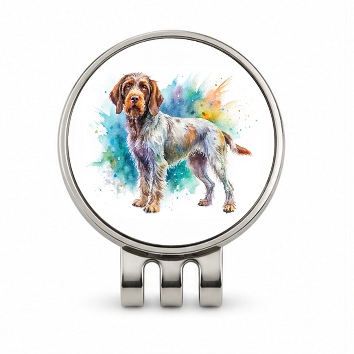 Wirehaired Pointing Griffon Dog Watercolor Style Golf Hat Clip with Ball Marker