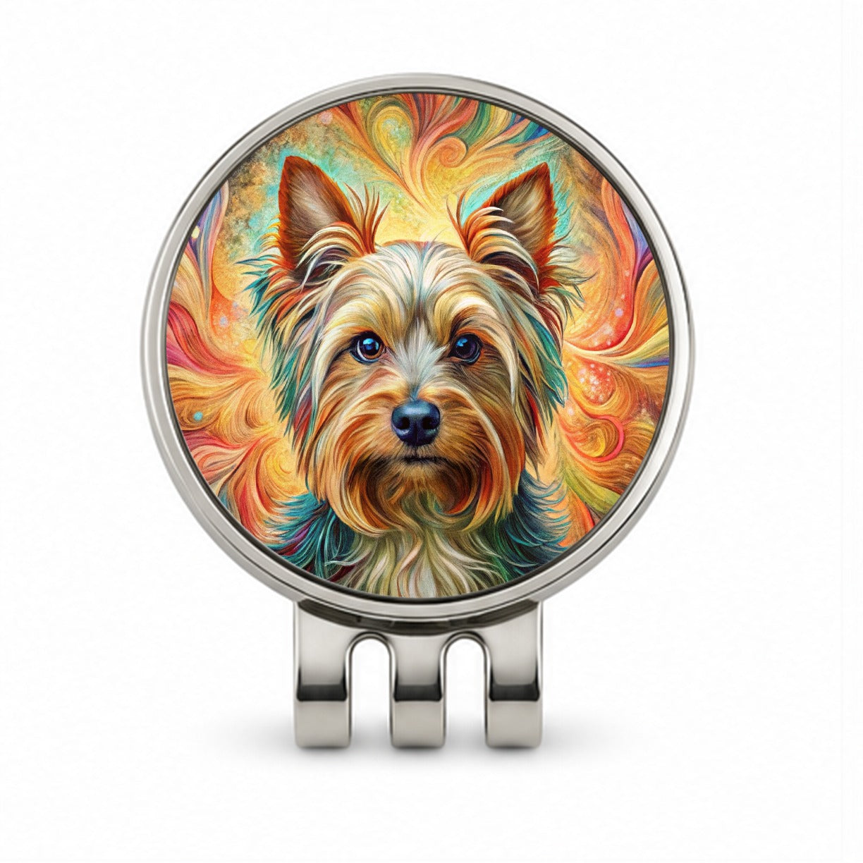 Yorkshire Terrier Yorkie Dog Bohemian Art Golf Hat Clip with Ball Marker