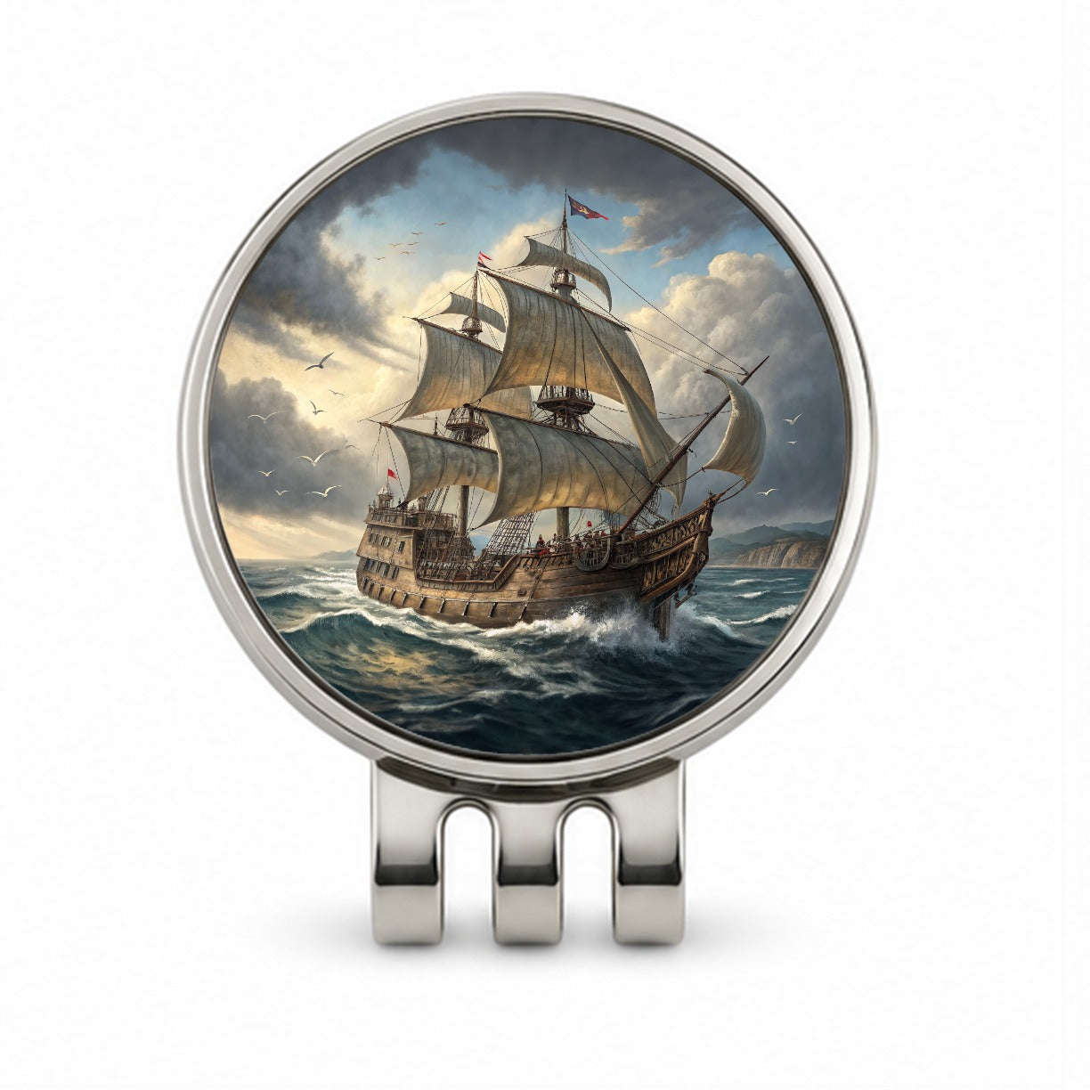 18th Century Privateer Sailing Ship At Sea Age of Sail Golf Hat Clip with Ball Marker