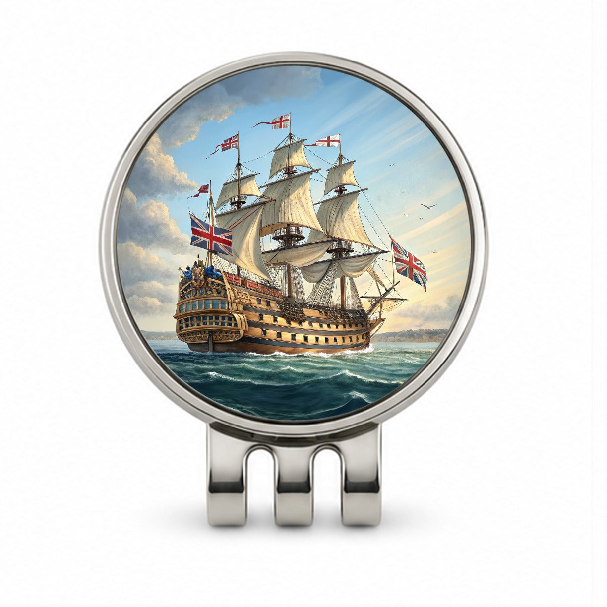18th Century Warship British Sailing Ship Of The Line Golf Hat Clip with Ball Marker