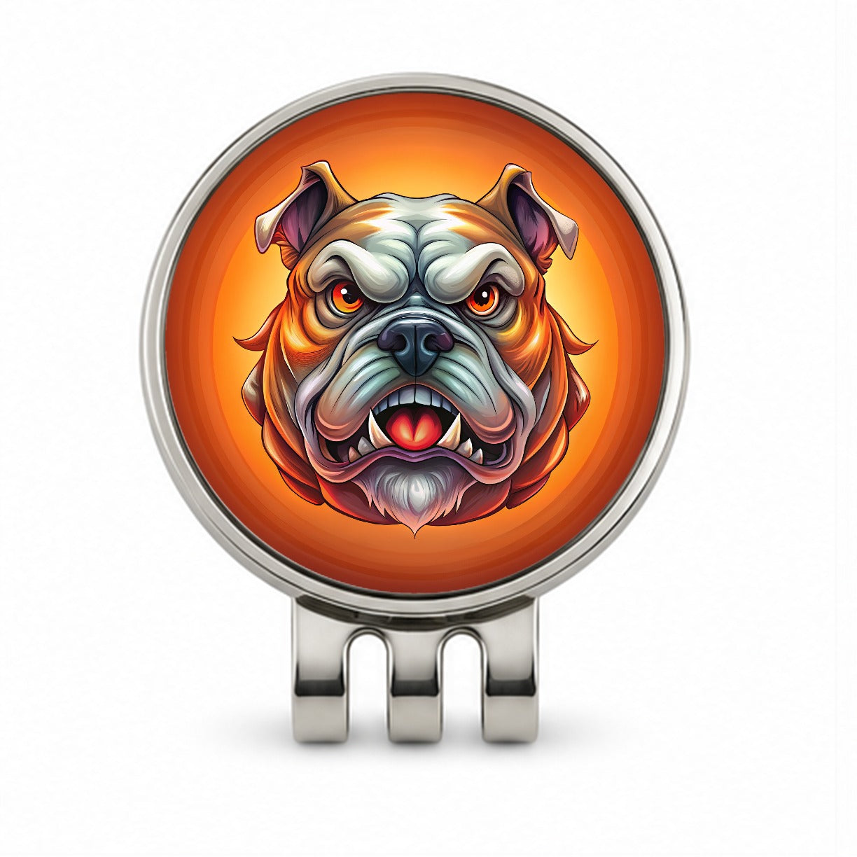 Angry Bulldog Cartoon Face Golf Hat Clip with Ball Marker