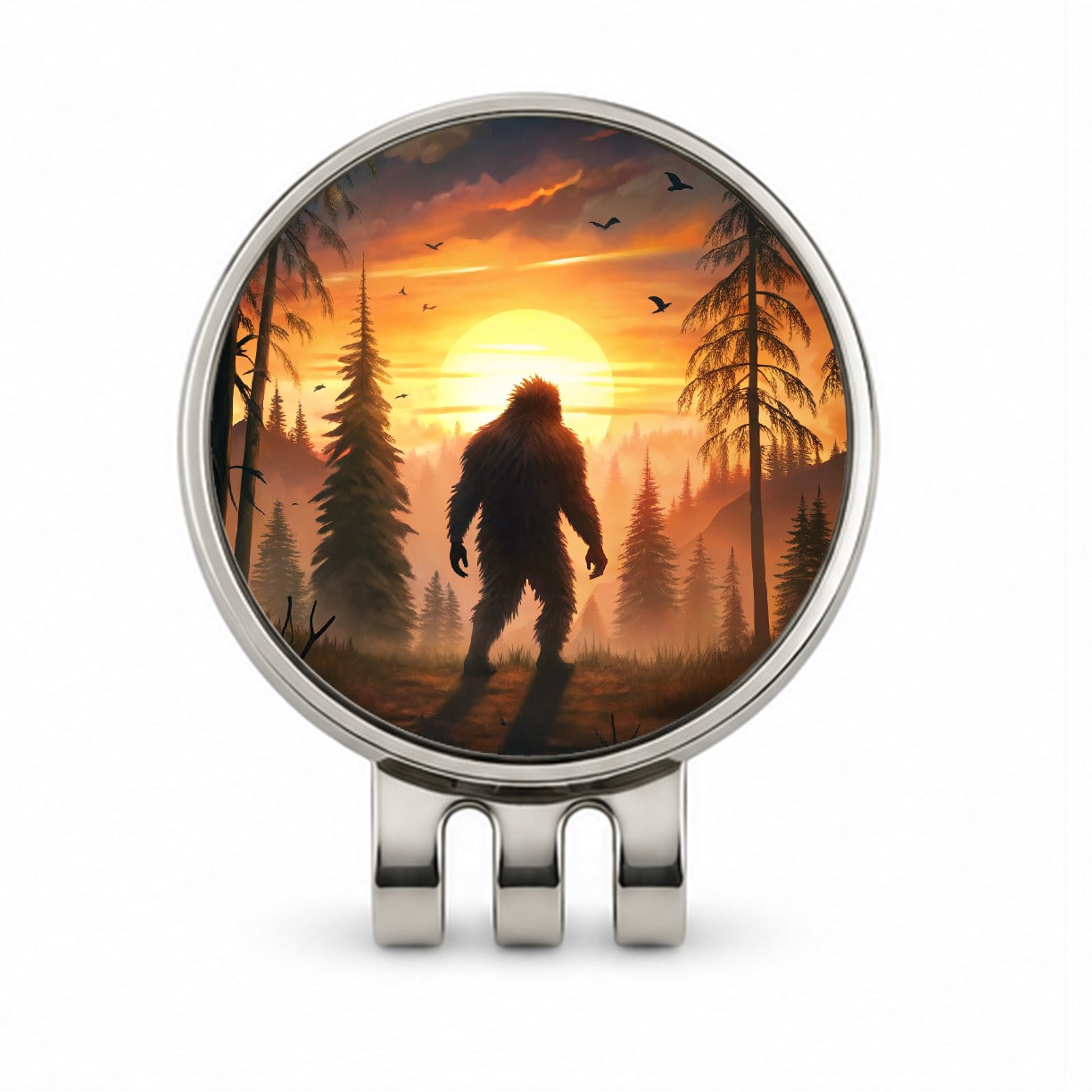 Bigfoot Walking In The Woods At Sunset Golf Hat Clip with Ball Marker