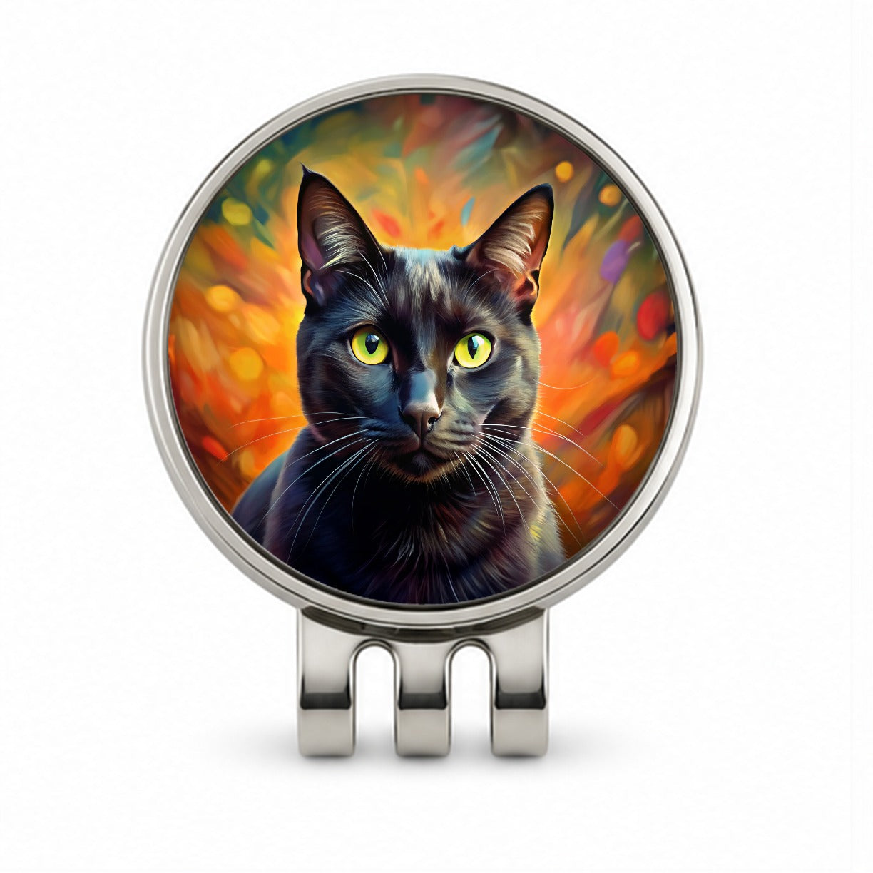 Black Cat Colorful Contemporary Style Art Golf Hat Clip with Ball Marker