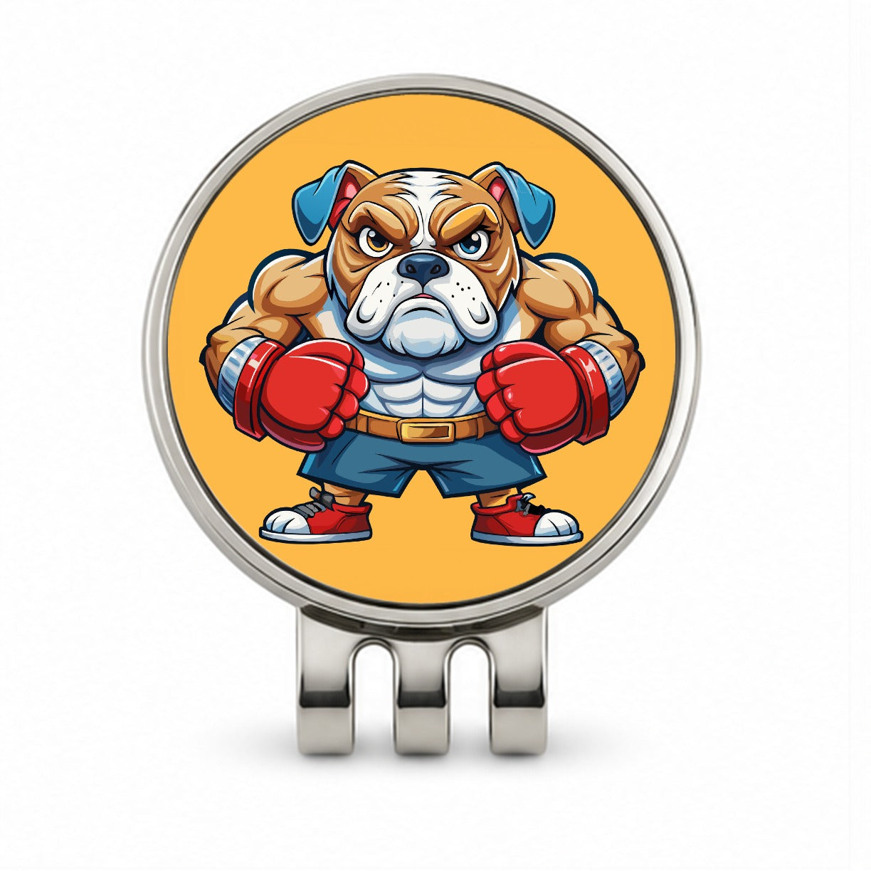 Bulldog With Boxing Gloves Cartoon Golf Hat Clip with Ball Marker