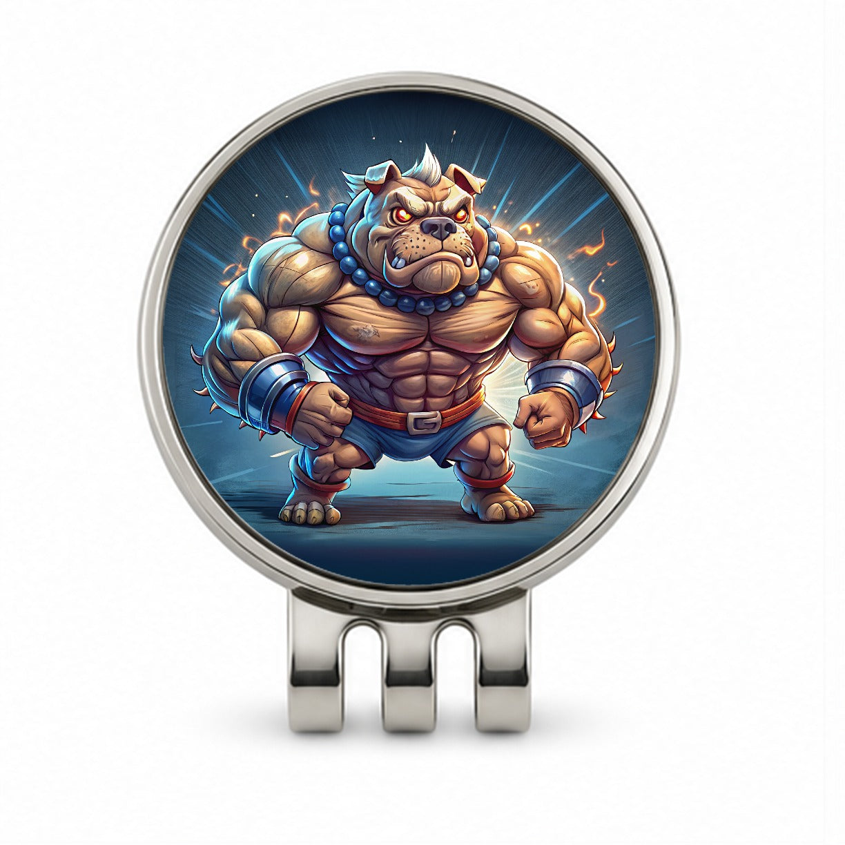 Bulldog With Huge Muscles Cartoon Golf Hat Clip with Ball Marker