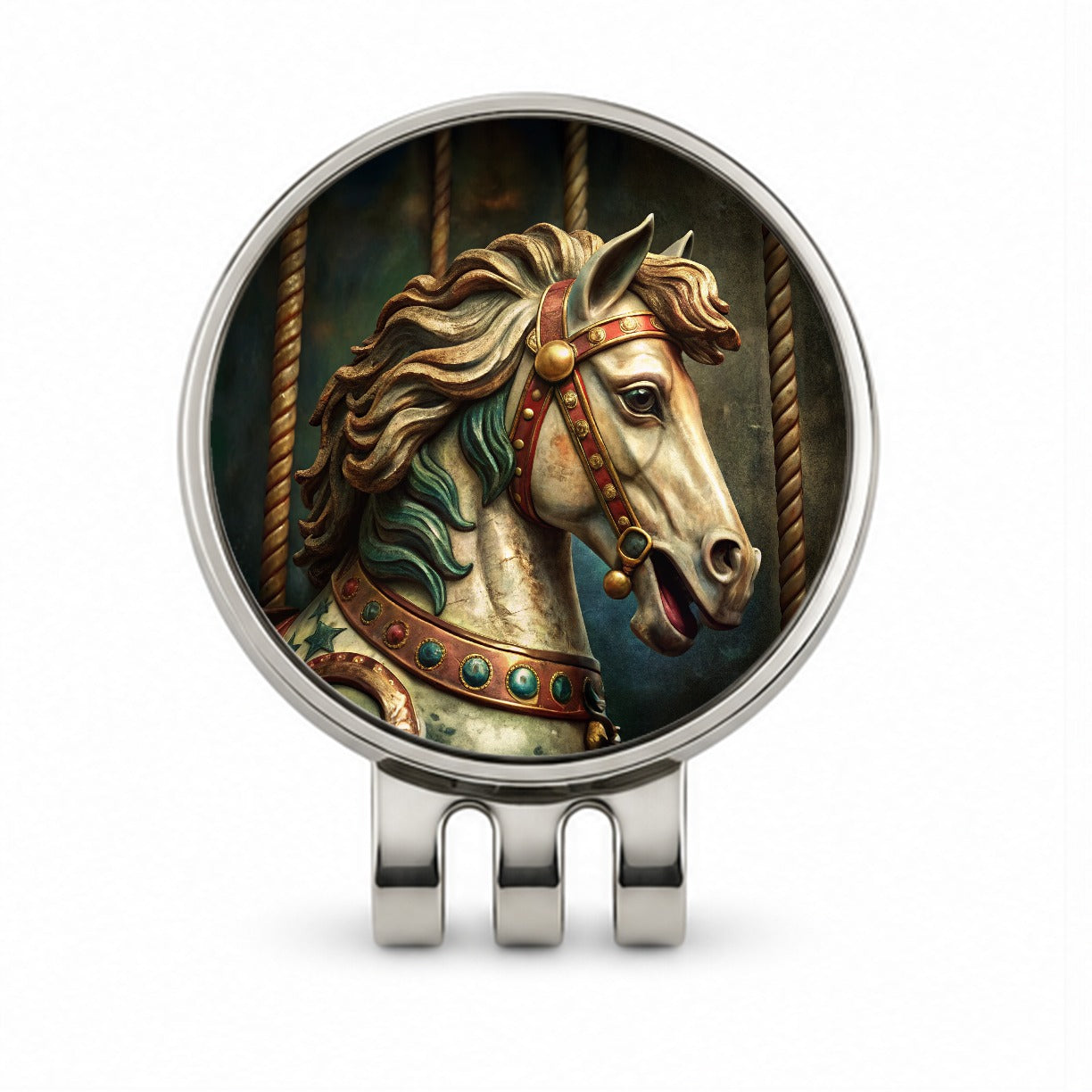 Carousel Horse Close-up Golf Hat Clip with Ball Marker