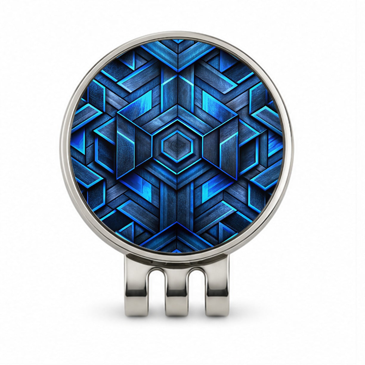 Chunky Angular Black And Blue Design Pattern Golf Hat Clip with Ball Marker