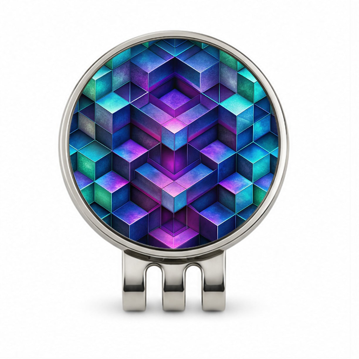 Chunky Angular Blue Purple Green Design Pattern Golf Hat Clip with Ball Marker