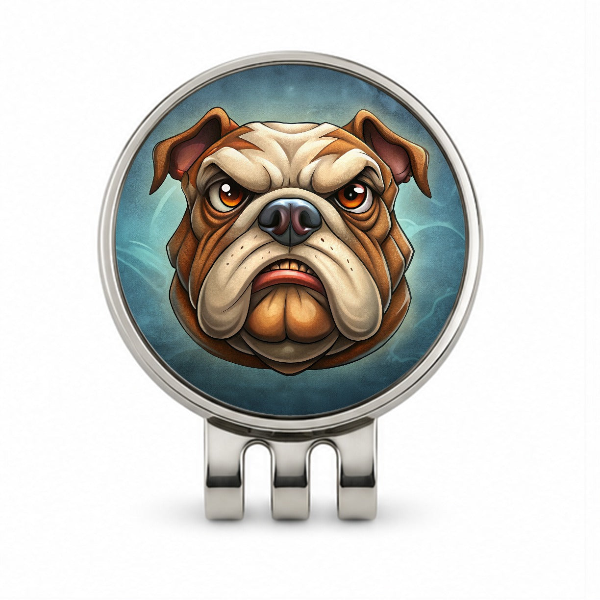 Classic Bulldog Face Cartoon Golf Hat Clip with Ball Marker