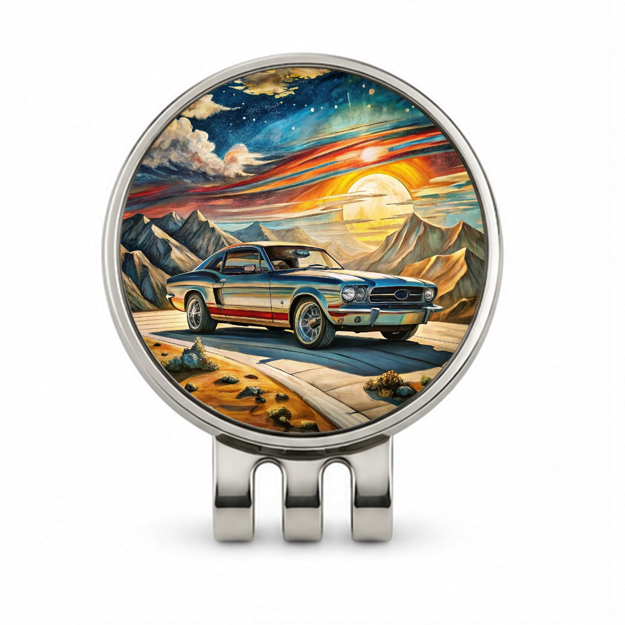 Classic Retro Muscle Car Art Golf Hat Clip with Ball Marker