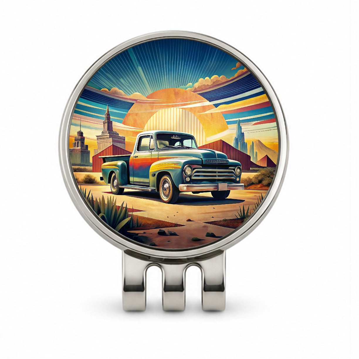 Classic Retro Truck Art Golf Hat Clip with Ball Marker