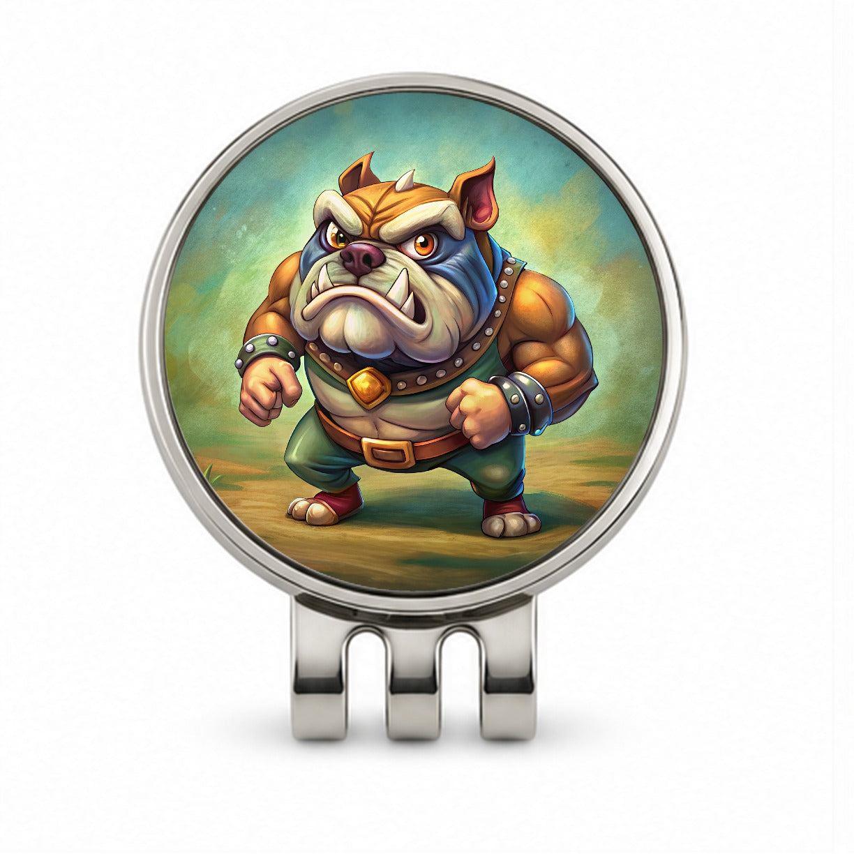 Fighting Bulldog Cartoon Golf Hat Clip with Ball Marker