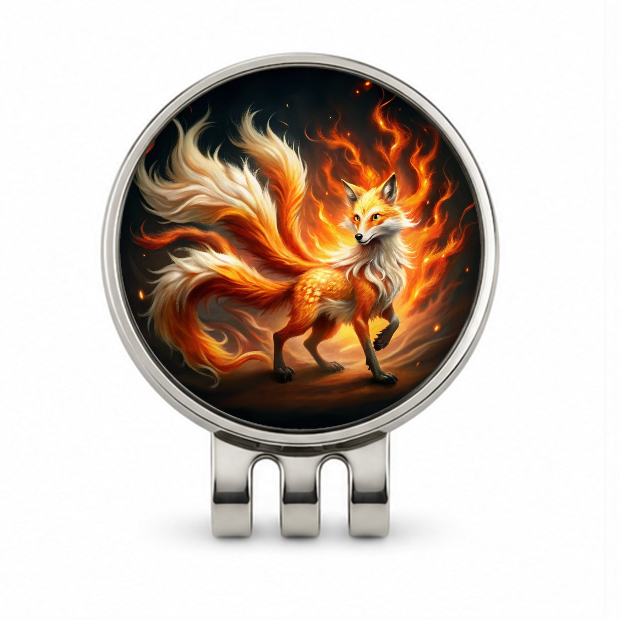 Flaming Fire Fox Kitsune Spirit Animal Golf Hat Clip with Ball Marker