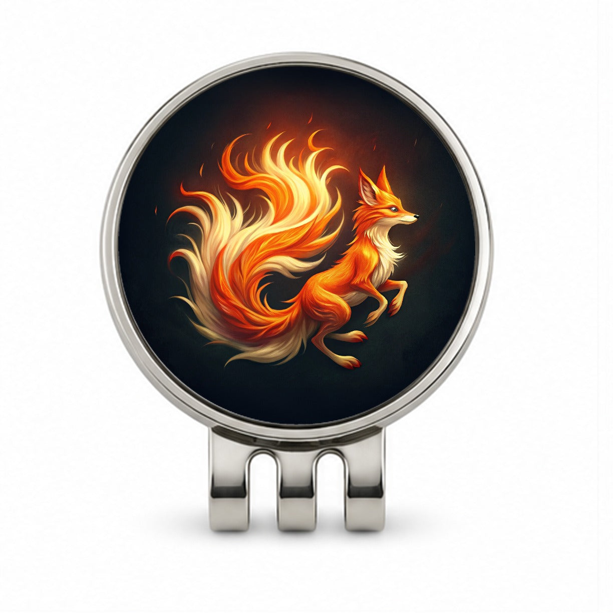 Flaming Fox Fire Kitsune Golf Hat Clip with Ball Marker
