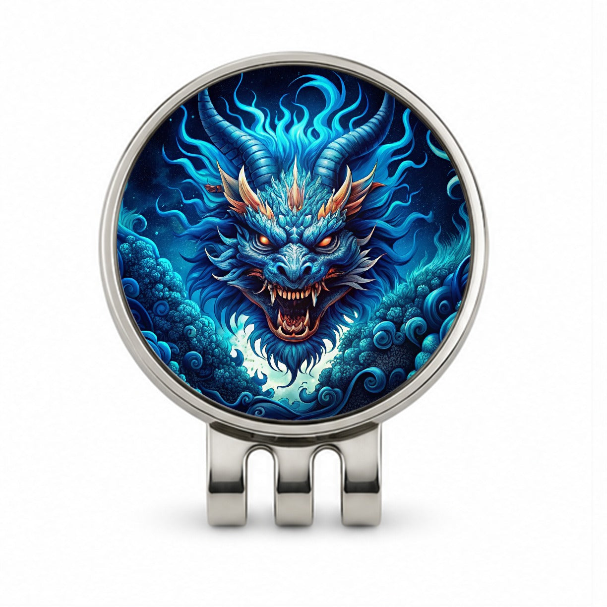 Japanese Asian Blue Spirit Dragon Art Golf Hat Clip with Ball Marker