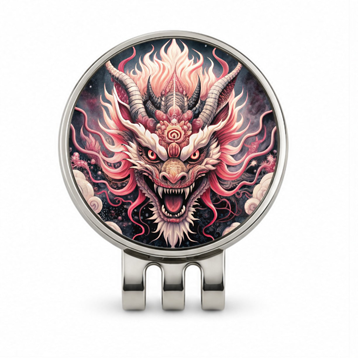 Japanese Asian Pink Spirit Dragon Art Golf Hat Clip with Ball Marker