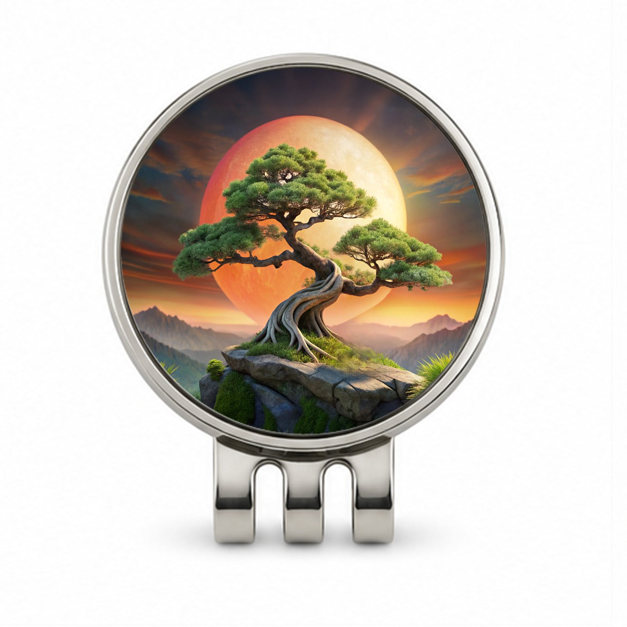 Japanese Bonsai Tree Landscape Golf Hat Clip with Ball Marker