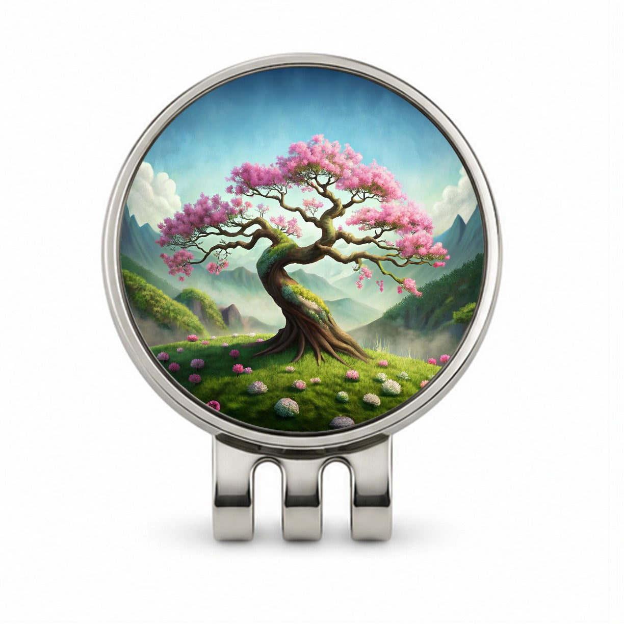 Japanese Bonsai Tree With Pink Flowers On Hillside Golf Hat Clip with Ball Marker