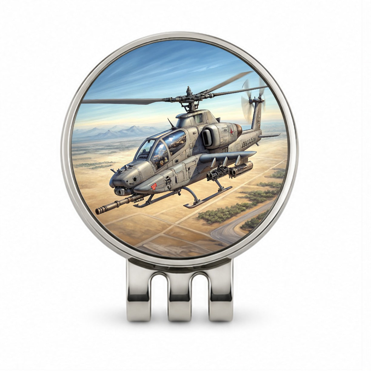 Military Gunship Helicopter In Flight Golf Hat Clip with Ball Marker