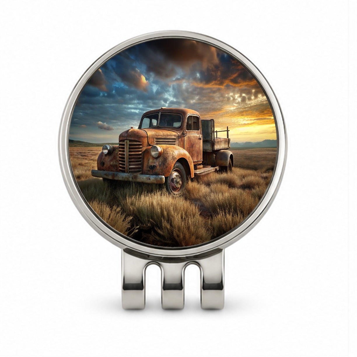 Old Rusted Retro Classic Truck Sitting In Field Golf Hat Clip with Ball Marker