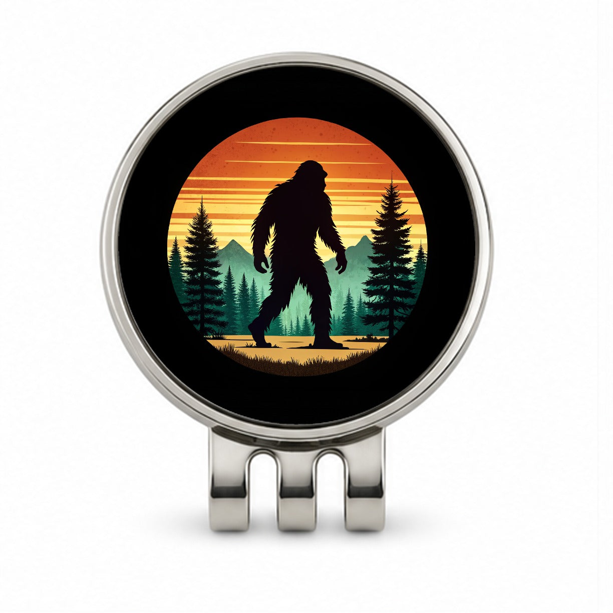 Retro Bigfoot Walking In The Forest Golf Hat Clip with Ball Marker
