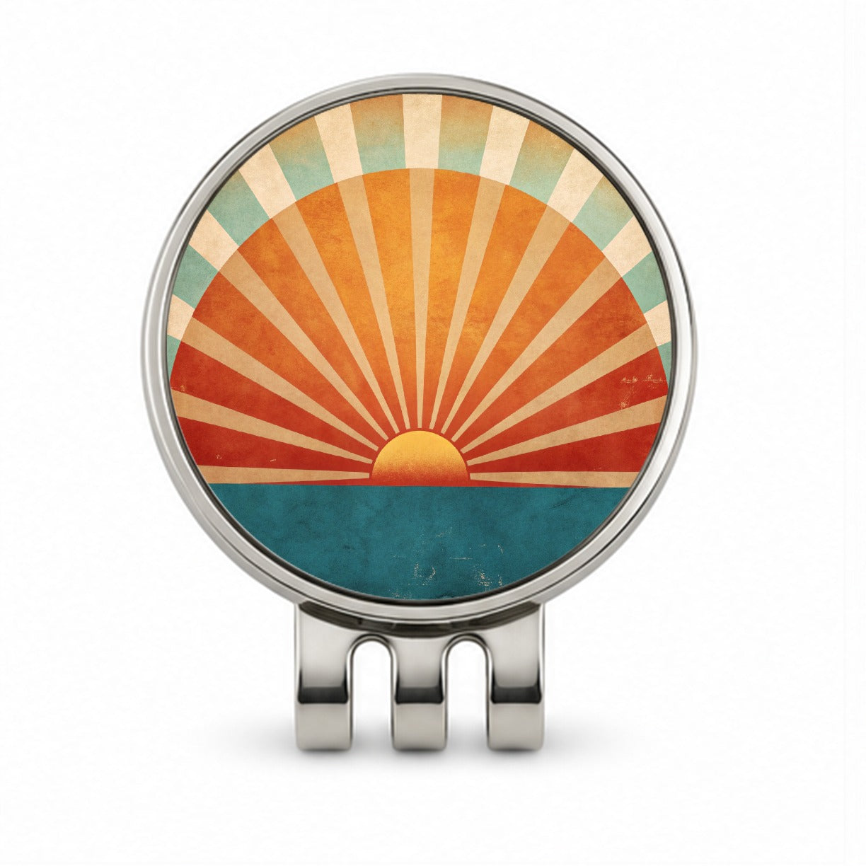 Retro Vintage Rising Sun Design Golf Hat Clip with Ball Marker