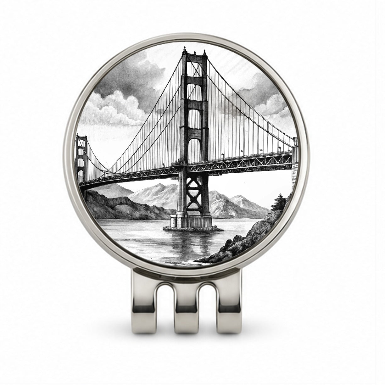 Sketch Of Golden Gate Bridge San Francisco California Golf Hat Clip with Ball Marker