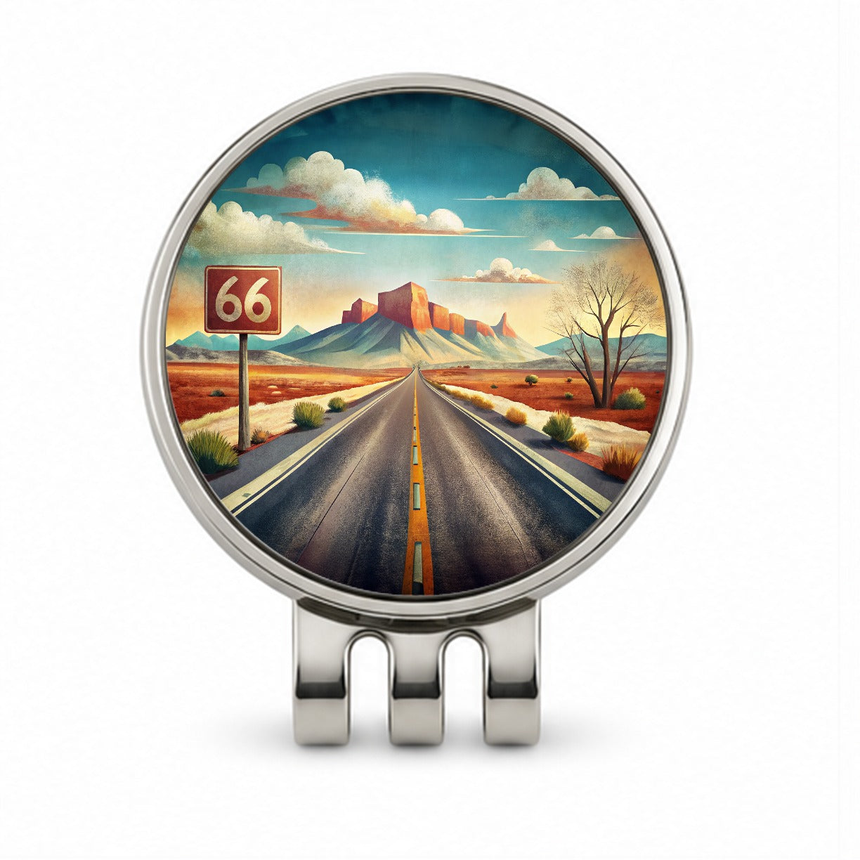 Southwest Highway Route 66 Art Golf Hat Clip with Ball Marker